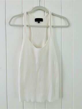 Nili Lotan Cream Ribbed Racerback Sweater Tank, Sz M (P2P 14”)